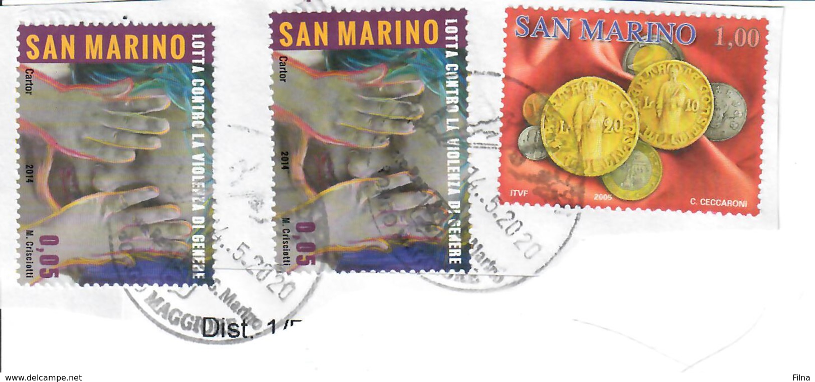 SAN MARINO 2005/2014 - 3 VALORI USATI SU FRAMMENTO - Used Stamps