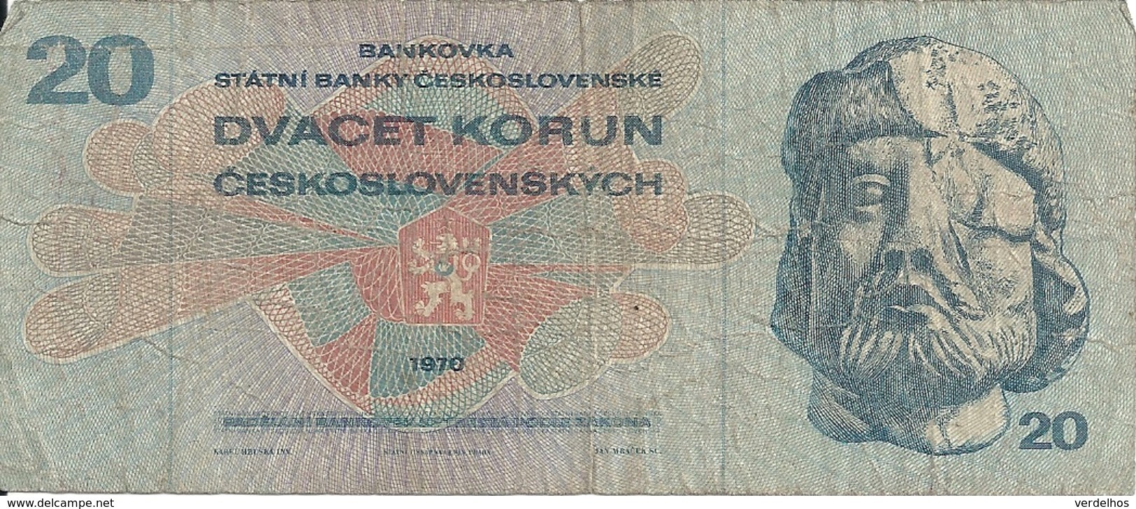 TCHECOSLOVAQUIE 20 KORUN 1970 VG+ P 92 - Tsjechoslowakije