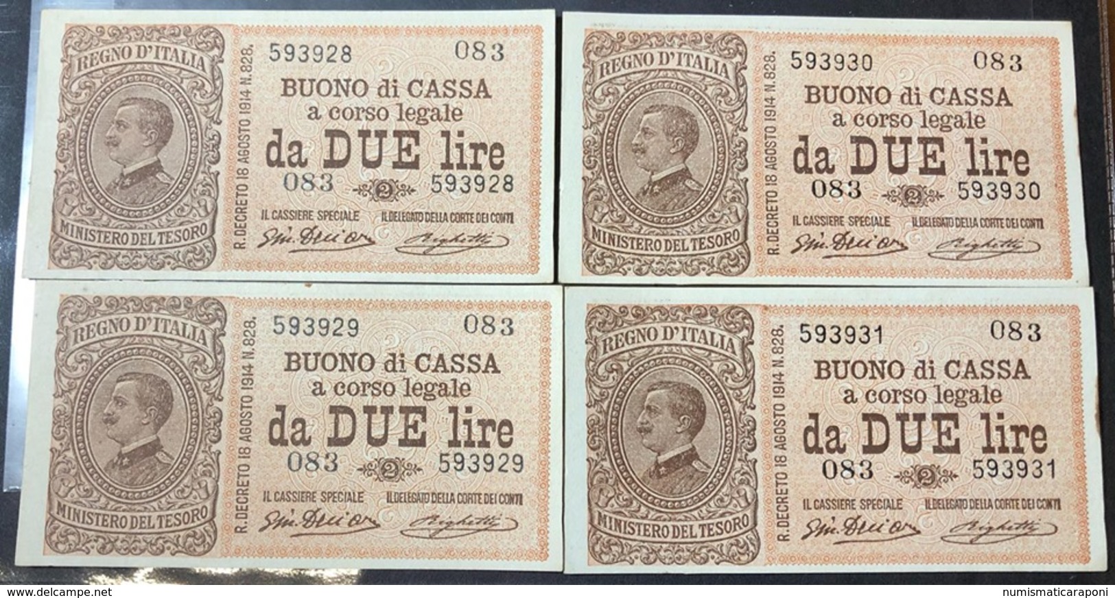 2 Lire Vitt. Em. III° Serie 083 28 12 1917 R2 Q.spl 4 Esemplari Consecutivi Sup/fds  LOTTO 2749 - Italia – 2 Lire