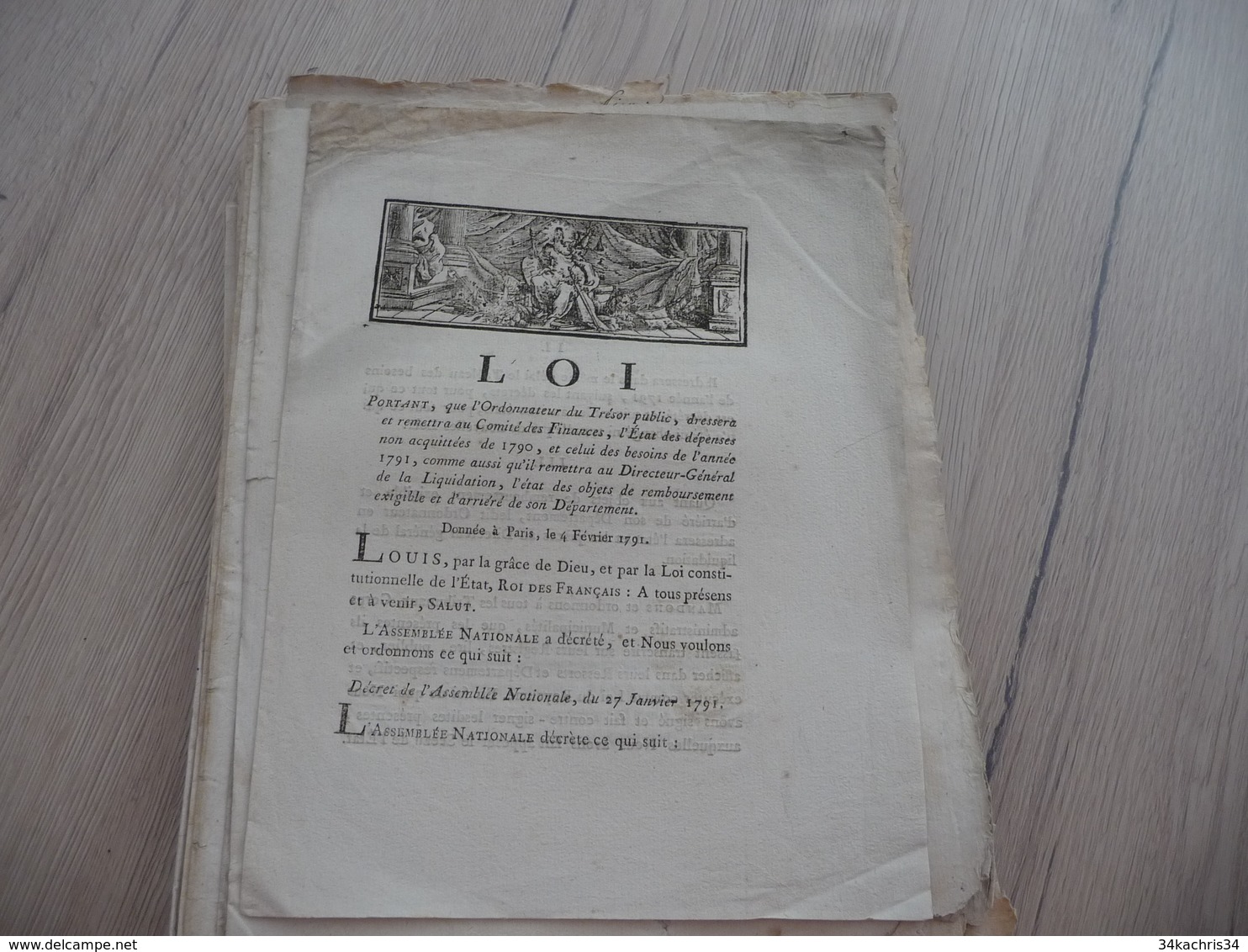 Loi Révolution 04/02/1791 Remise état Ds Finances Et Dépenses De 1791 - Gesetze & Erlasse