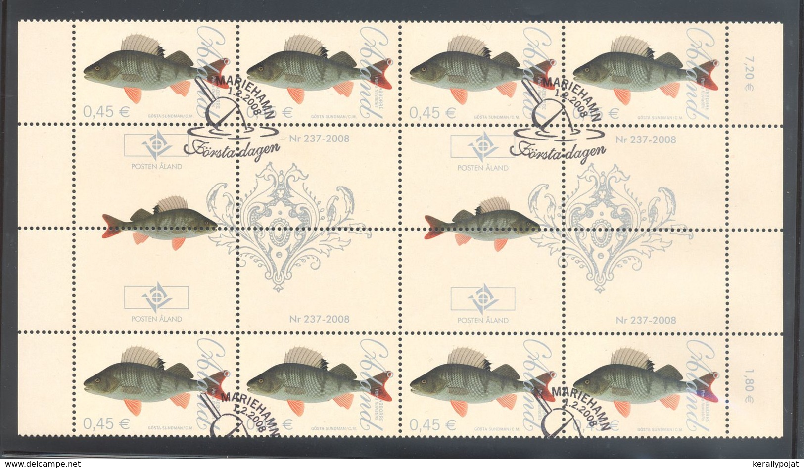 Aland - 2008 Fishes 0.45€ Gutter Pair 4-strip Used__(THB-1685) - Aland