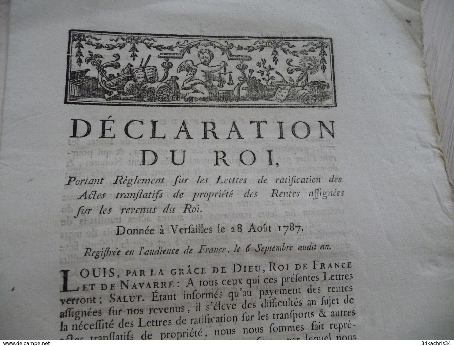 Déclaration Du Roi 28/08/1787 Règlement Lettres Ratification Actes Propriétés - Decrees & Laws