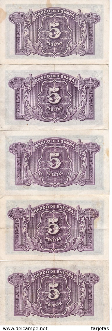 LOTE DE 5 BILLETES DE 5 PTAS DEL AÑO 1935 TODAS SERIES DISTINTAS (SS-A-B-C-D) (BANKNOTE) - 5 Peseten