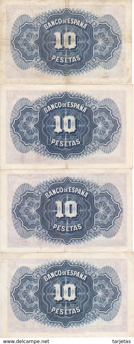 LOTE DE 4 BILLETE DE ESPAÑA DE 10 PTAS DEL AÑO 1935 TODAS LAS SERIES DISTINTAS( SS-A-B-C) - 10 Pesetas