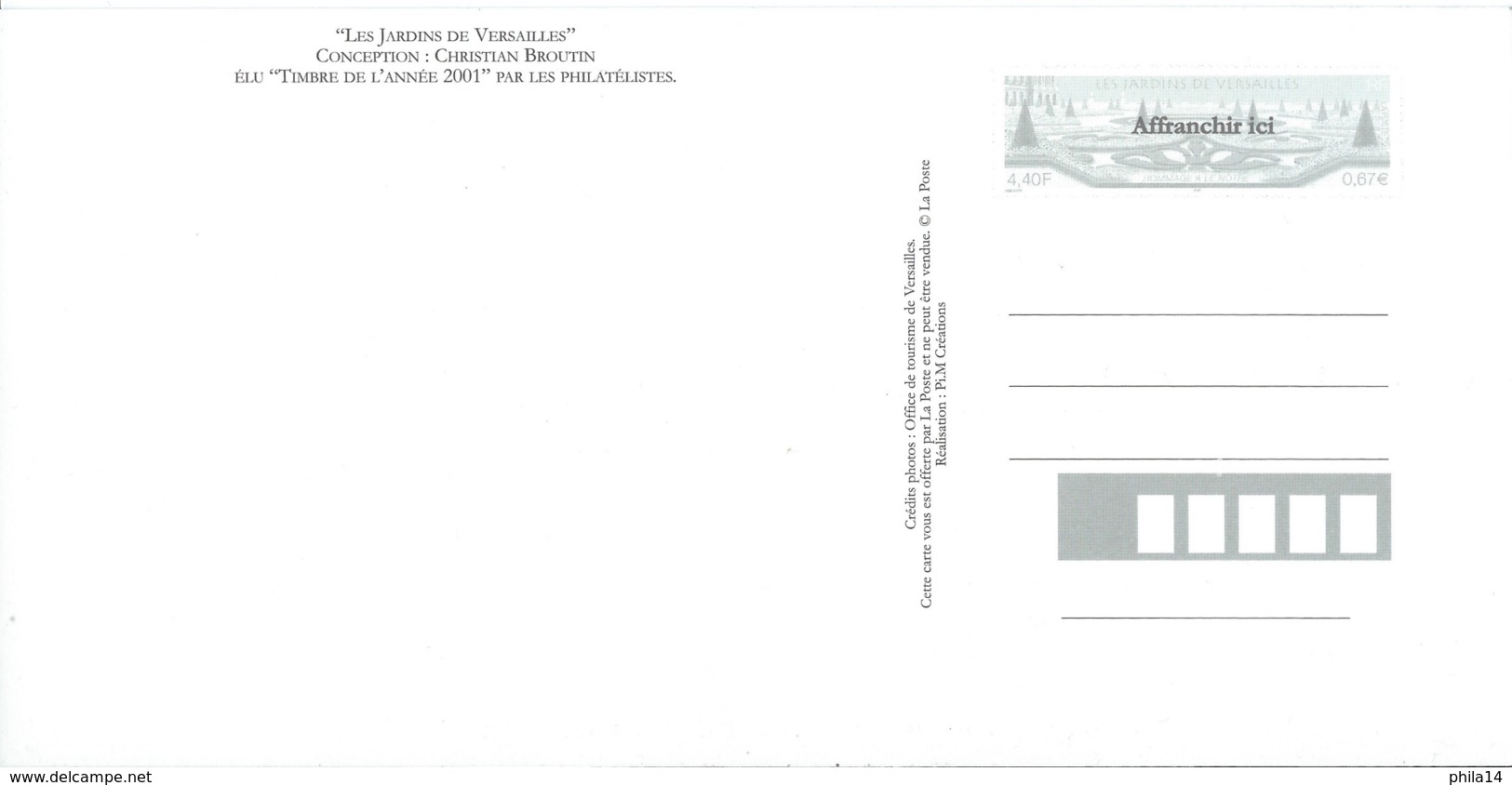 CPM TIMBRE POSTE HOMMAGE A LE NOTRE / LES JARDINS DE VERSAILLES 2001 - Timbres (représentations)