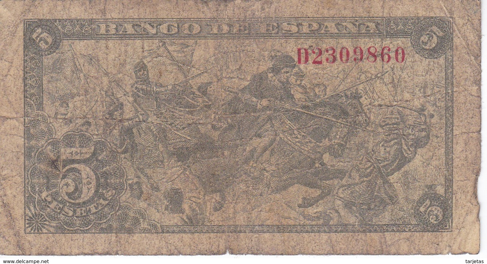 BILLETE DE ESPAÑA DE 5 PTAS DEL 15/06/1945 SERIE D CALIDAD RC  (BANKNOTE) - 5 Pesetas