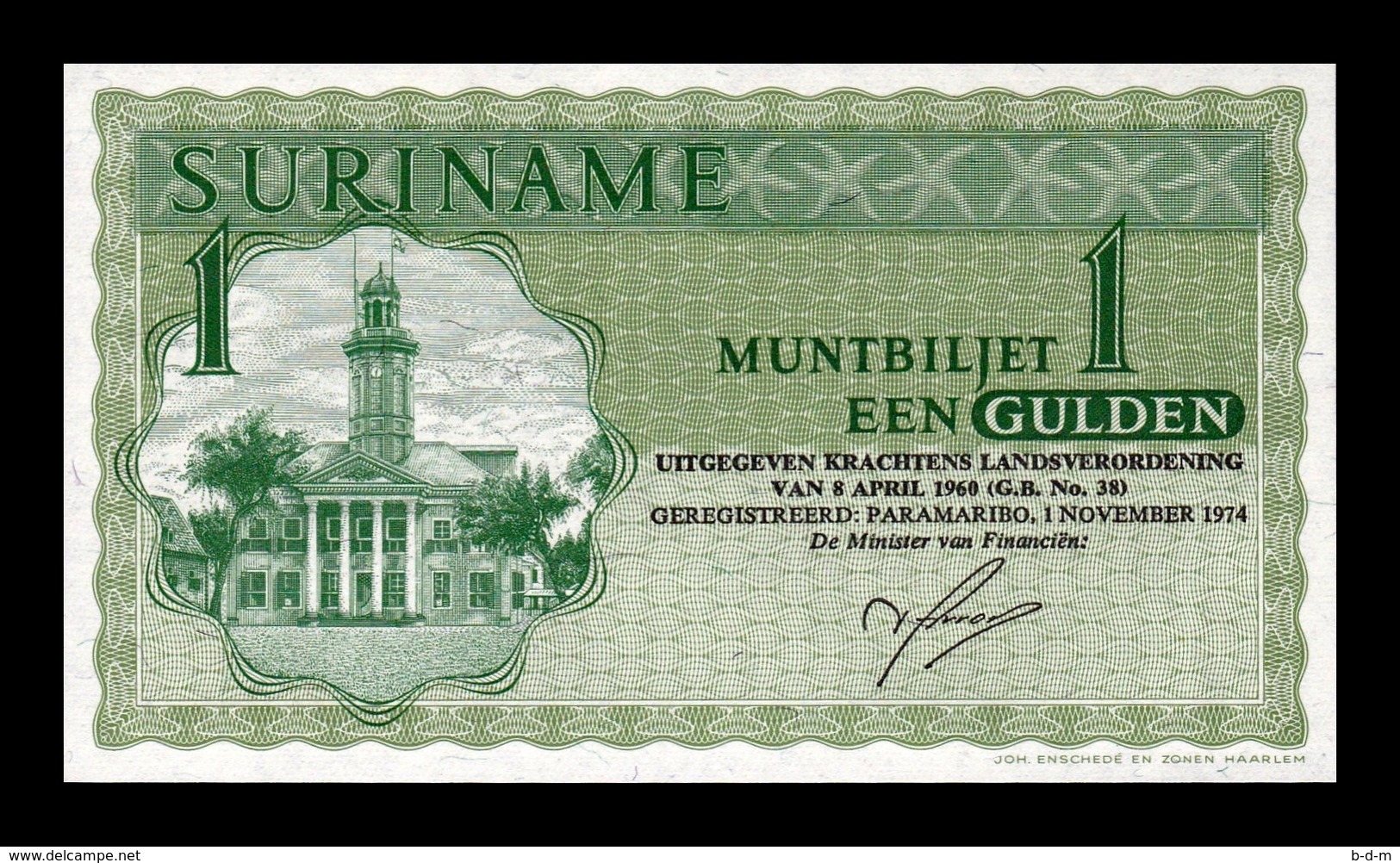 Surinam Suriname 1 Gulden 1974 Pick 116d SC UNC - Suriname
