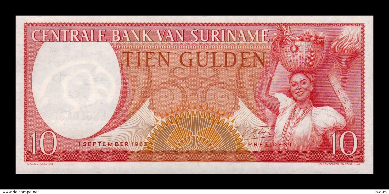 Surinam Suriname 10 Gulden 1963 Pick 121a SC UNC - Surinam