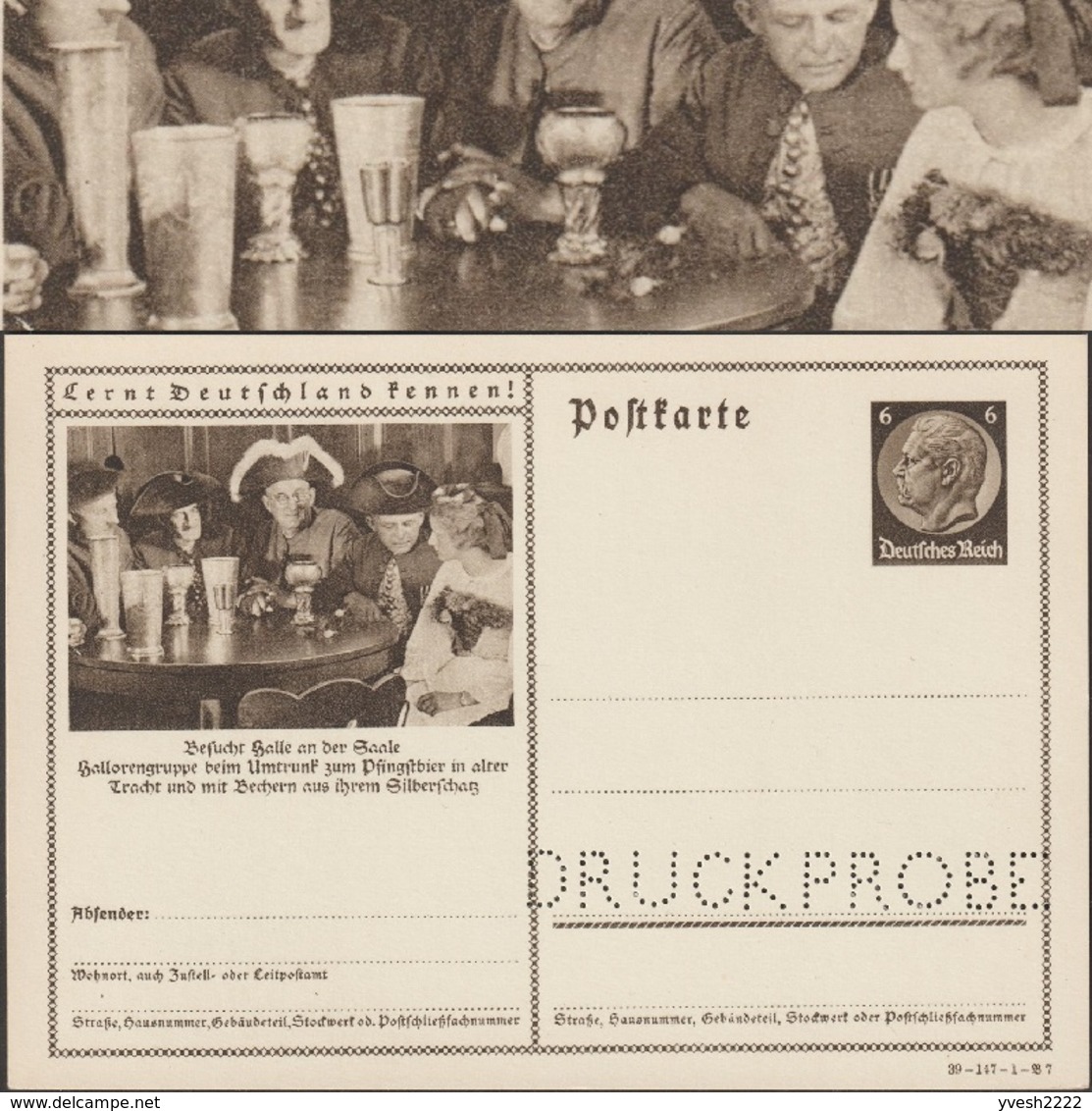 Allemagne 1939. Entier Postal Touristique Spécimen. Bière De La Pentecôte, Travailleurs Du Sel, Halle, Costumes - Beers
