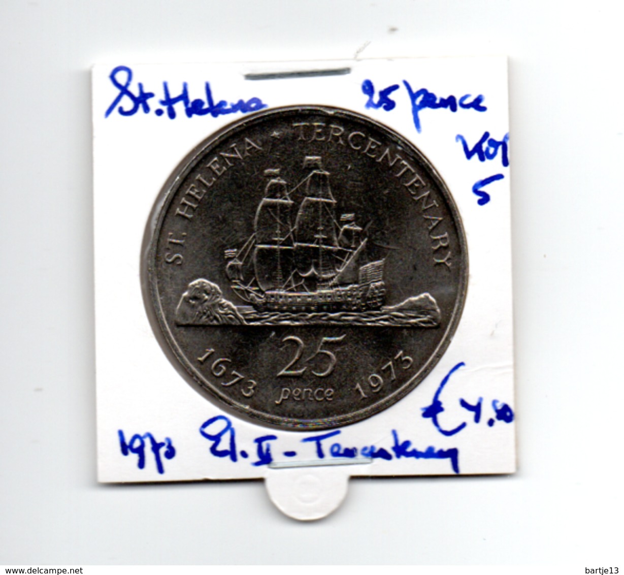 SINT HELENA 25 PENCE 1973 TERCENTENARY - St. Helena