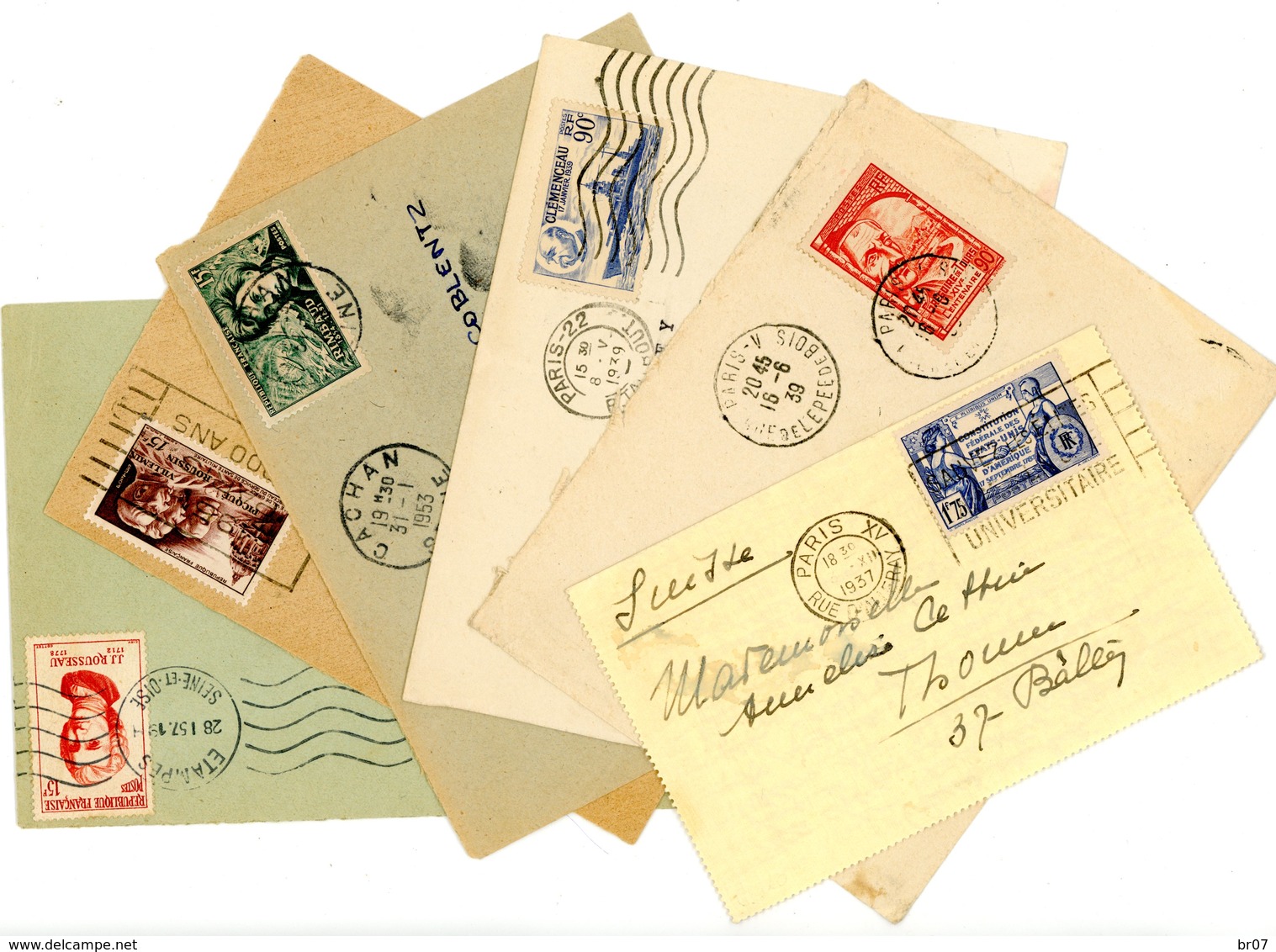 6X PLIS DONT ENV (5) + CL (1)  1937 / 1957 TIMBRE SEUL SUR LETTRE SCANS INDIVIDUELS - 1921-1960: Modern Tijdperk