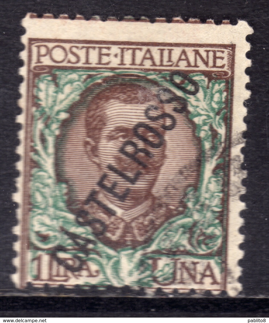 COLONIE ITALIANE CASTELROSSO 1924 SOPRASTAMPATO D'ITALIA ITALY OVERPRINTED LIRE 1 LIRA USATO USED OBLITERE' - Castelrosso