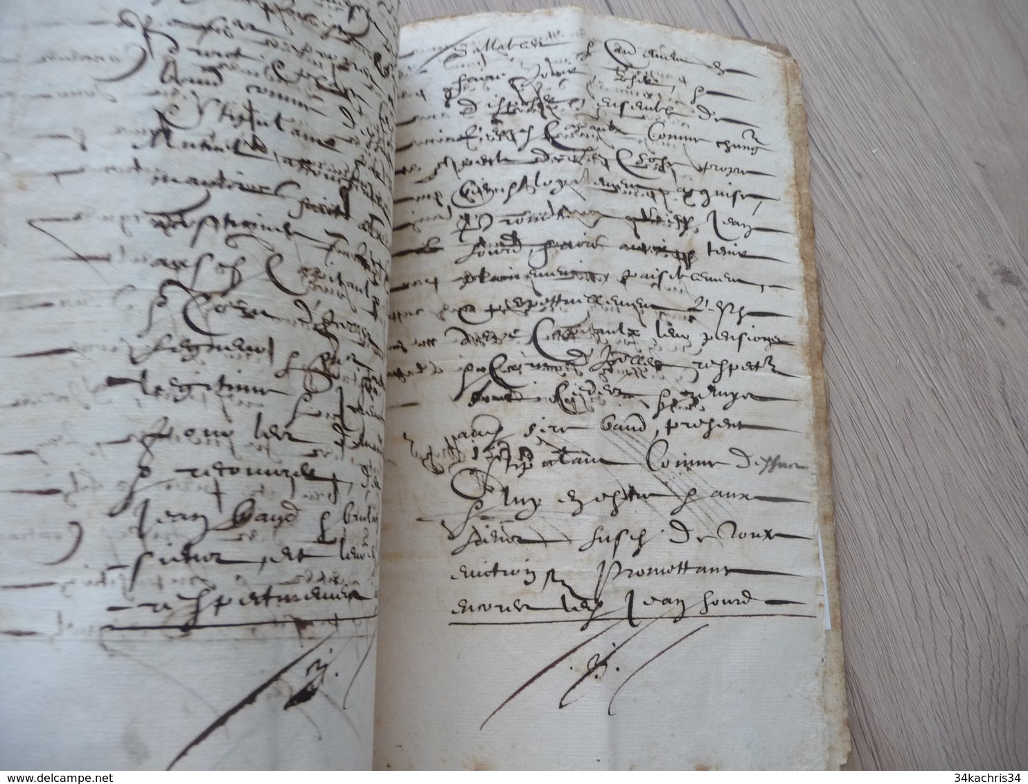 Manuscrit papier couverture velin 1614 attestations pensions Jean Baud Brulat de Malemort 5 p petit manque en 1