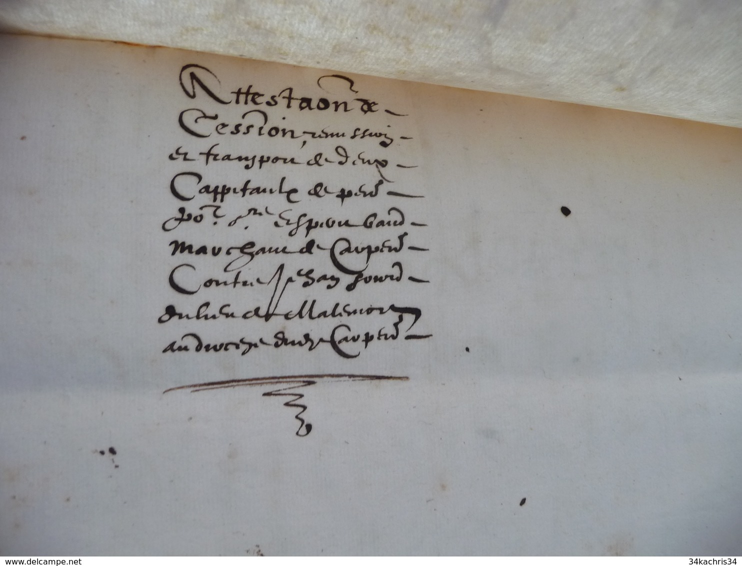 Manuscrit papier couverture velin 1614 attestations pensions Jean Baud Brulat de Malemort 5 p petit manque en 1