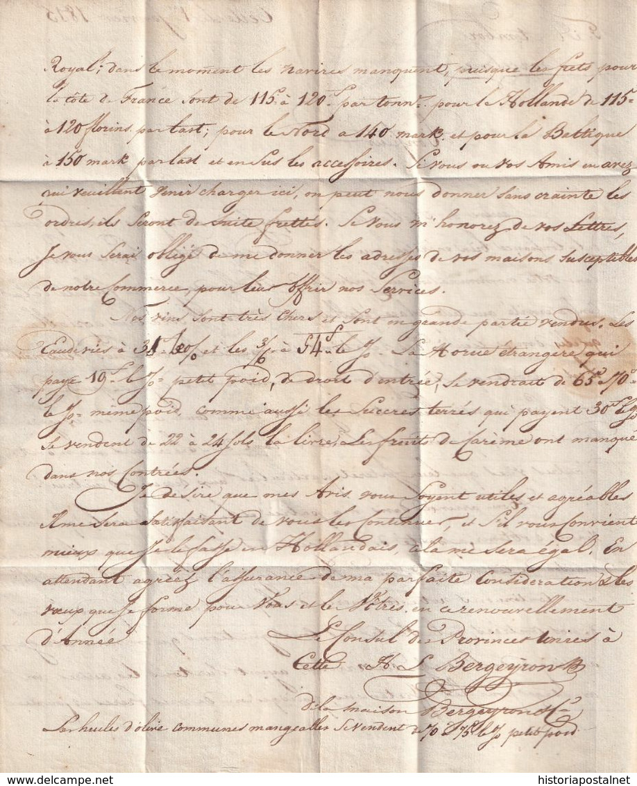 1815. CONSULAR MAIL. CETTE A BARCELONA. MARCA 33/CETTE Y PORTEO 7R REALES. INTERESANTE Y EXTENSO CORREO CONSULAR. - 1801-1848: Précurseurs XIX