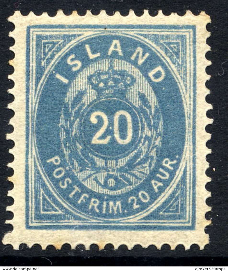 ICELAND 1891 20 Aurar Greenish-blue Perforated 14 X 13½ MH / *.  Michel 14Aa - Ongebruikt