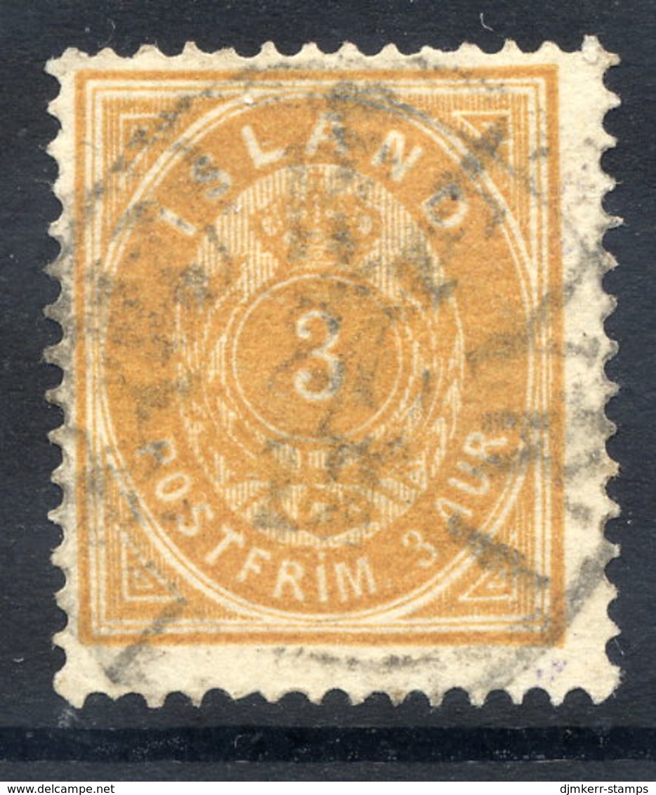 ICELAND 1886 3 Aurar Dull Brown-orange Perforated 14 X 13½, Fine Used.  Facit 8c, Michel 12A, SG 20b. - Gebruikt