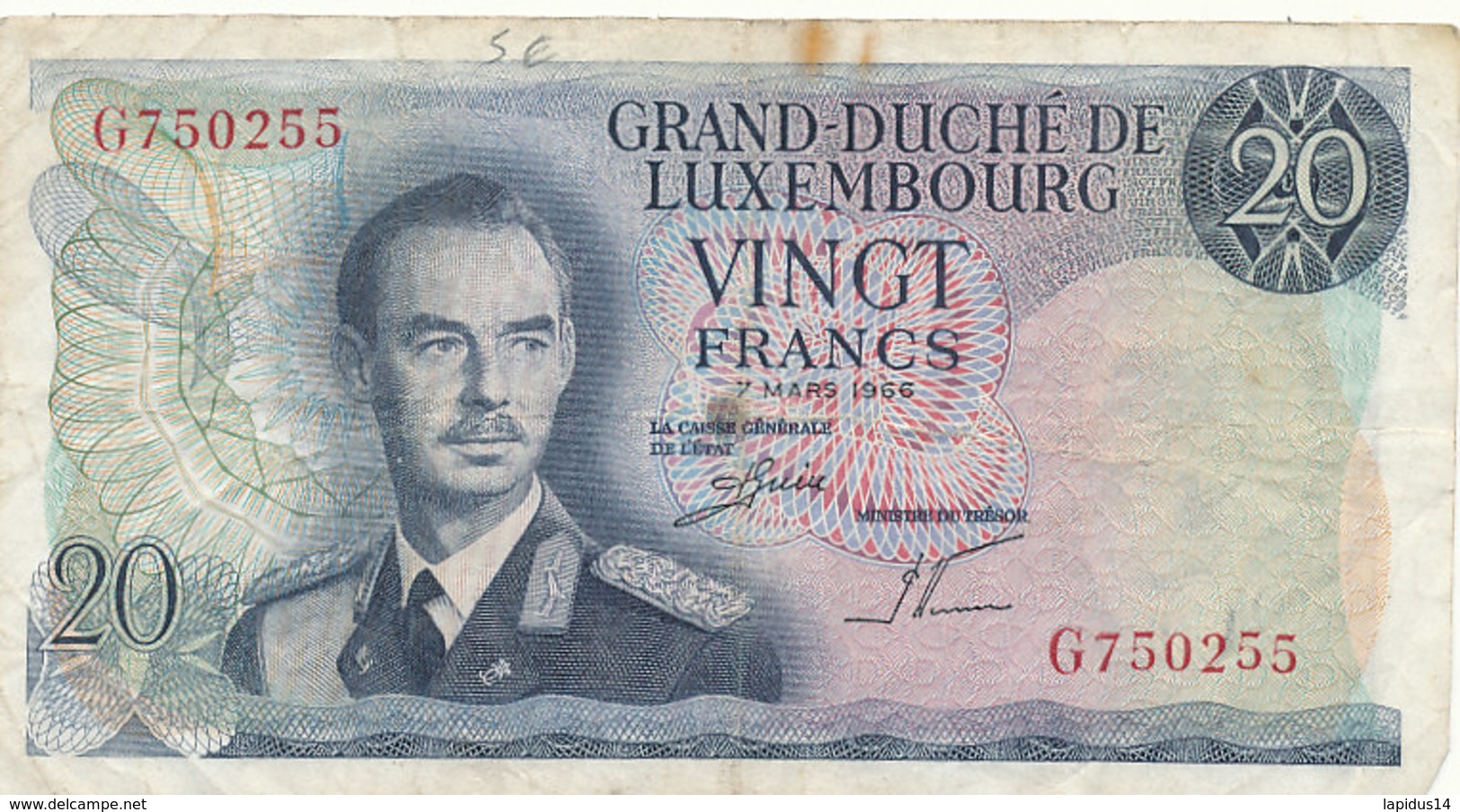BILLET -GRAND DUCHE DE LUXEMBOURG  VINGT FRANCS- - Luxemburg