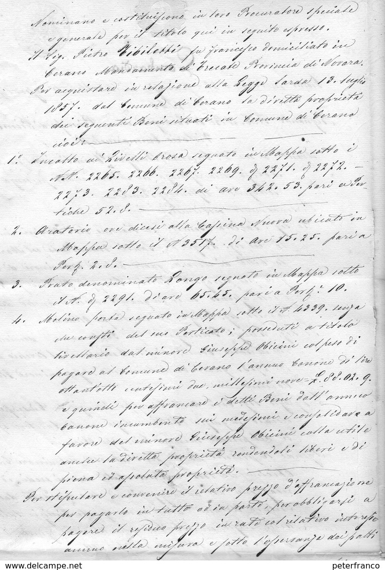 CG - Atto D'acquisto Su Carta Bollata Di Beni In Comune Di Cerano Stipulato A Milano Il 22/1/1861 - Manuscripten