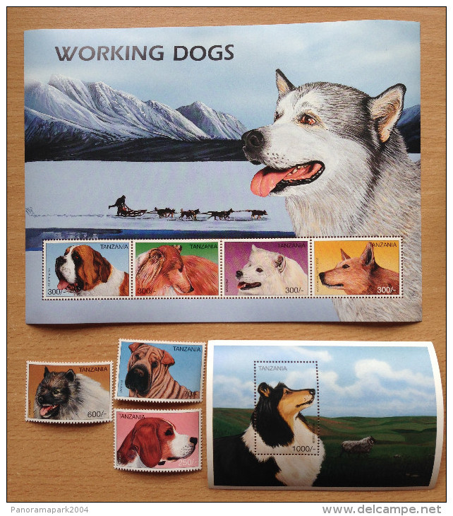 Tanzania 1996 Working Dogs Chiens Hunde Berger Allemand Schäferhund 3 Stamps + 1 Sheet + 1 Souvenir Sheet MNH** - Tanzania (1964-...)