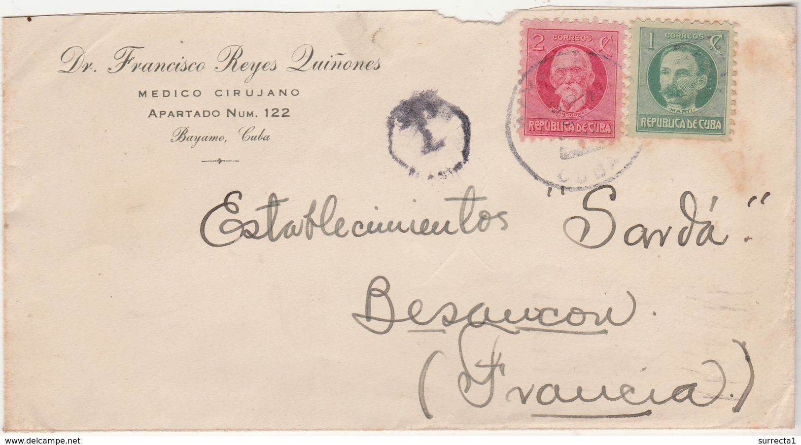 Enveloppe Commerciale 1932 / Dr Francisco Reyes Quinomes / Medico Cirujano / Bayamo Cuba / Taxe - Estados Unidos