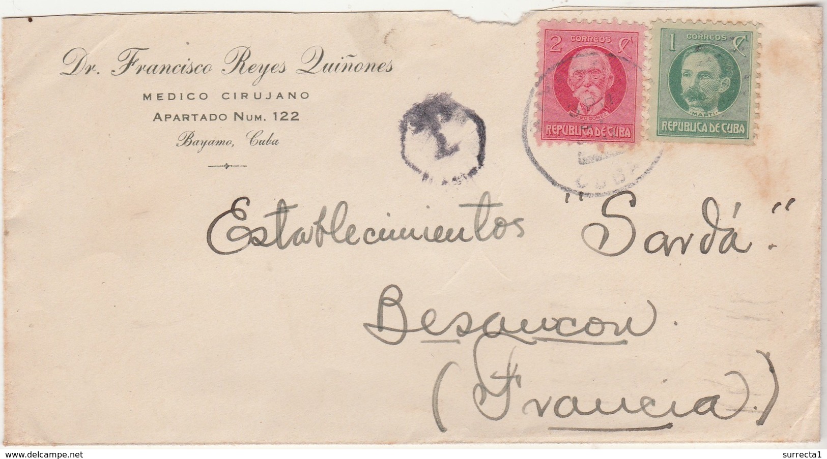 Enveloppe Commerciale 1932 / Dr Francisco Reyes Quinomes / Medico Cirujano / Bayamo Cuba / Taxe - Etats-Unis