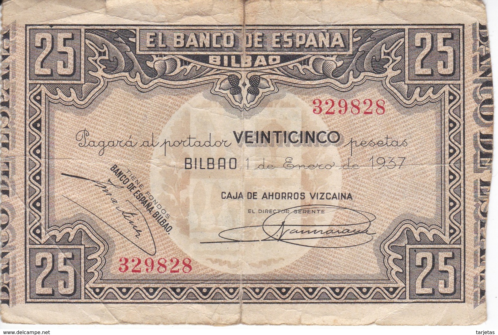 BILLETE DE ESPAÑA 25 PTAS DEL BANCO DE BILBAO 1937 - FIRMA CAJA AHORROS VIZCAINA (BANKNOTE) - 25 Pesetas