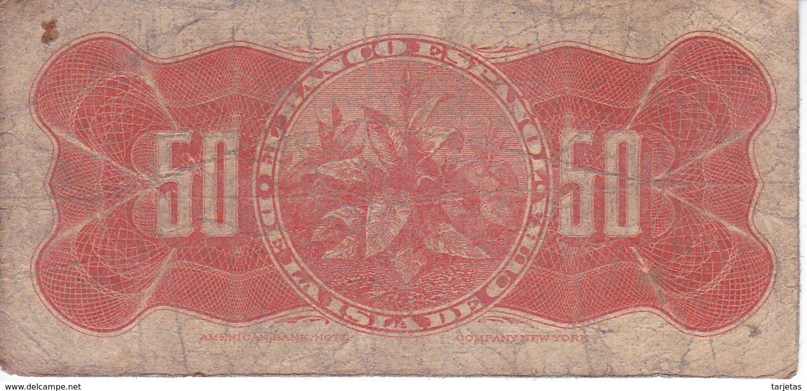 BILLETE DEL BANCO ESPAÑOL EN CUBA DE 50 CENTAVOS DEL AÑO 1896 (BANKNOTE) - Altri & Non Classificati