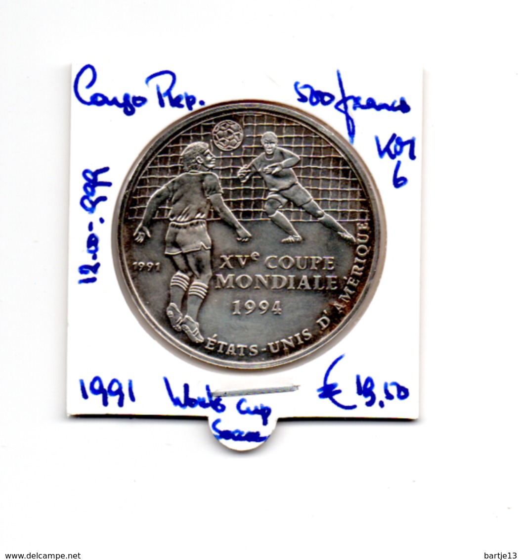 CONGO REPUBLIEK 500 FRANCS 1991 WORLD CUP SOCCER - Congo (Republic 1960)