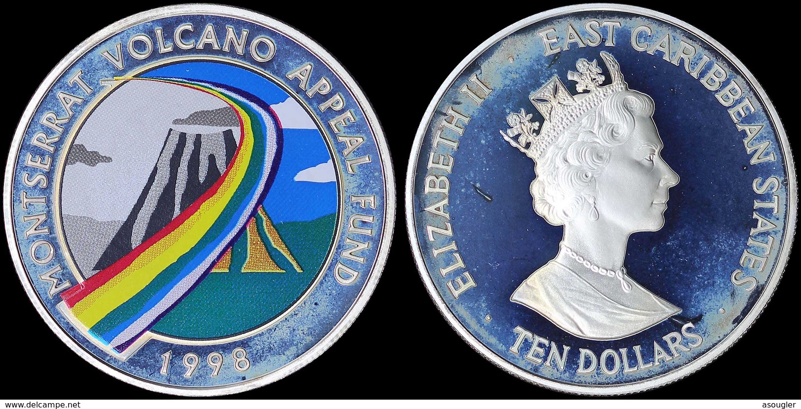 EAST CARIBBEAN STATES 10 DOLLARS 1998 SILVER PROOF Montserrat Volcano Appeal Fund" Free Shipping Via Registered Air Mail - East Caribbean States