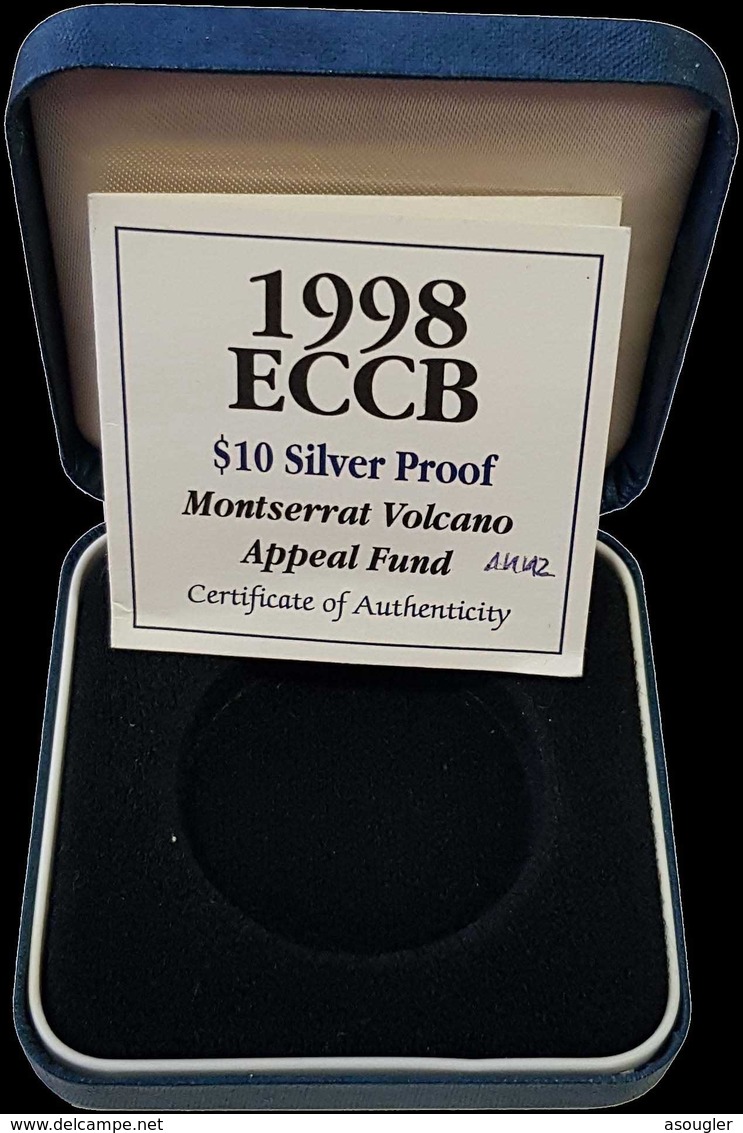 EAST CARIBBEAN STATES 10 DOLLARS 1998 SILVER PROOF Montserrat Volcano Appeal Fund" Free Shipping Via Registered Air Mail - East Caribbean States