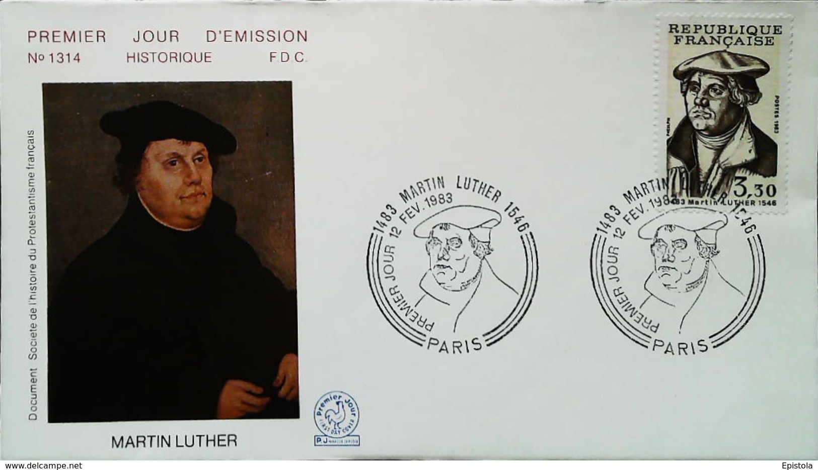 FRANCE - FDC - 1983 - MARTIN LUTHER (Oblitération PARIS)  Enveloppe Premier Jour - Théologiens