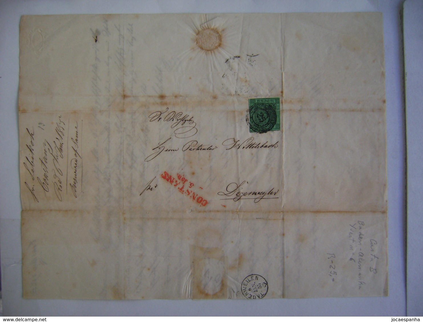 GERMANY (BADEN) - LETTER FROM CONSTANZ TO TAGERWEILEN (SWITZERLAND) IN 1855 IN THE STATE - Storia Postale