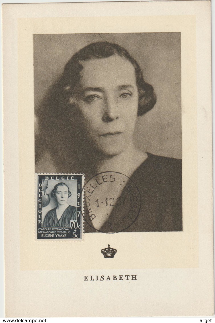 Carte-Maximum BELGIQUE N°Yvert 456 (Reine ELISABETH) Obl Bruxelles 1937 - 1905-1934