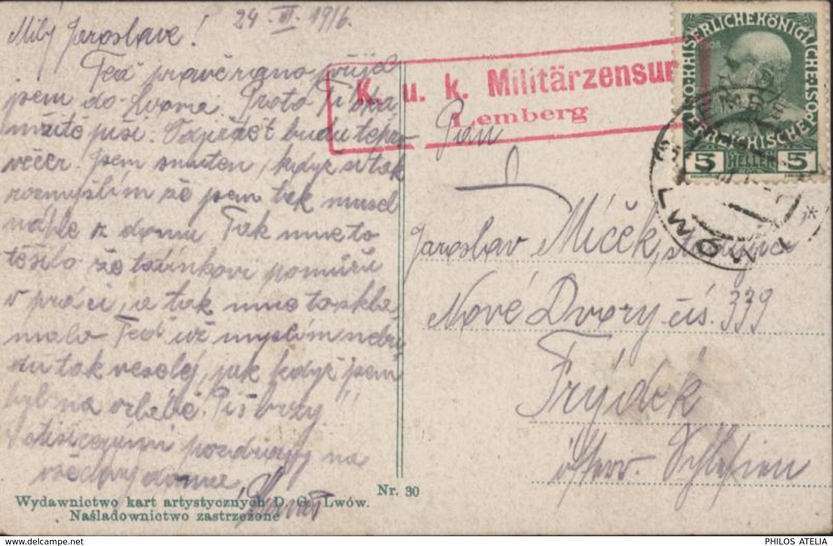 Pologne Occupation Autrichienne YT Autriche 104 CAD Lemberg Lwow 25 III 1916 Censure K.u.k Militärzensur Lemberg - Cartas & Documentos