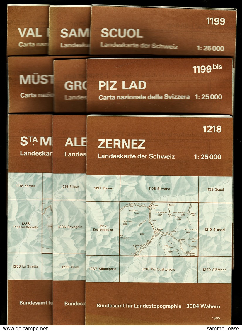 9 X Topographische Karte / Landeskarte Schweiz  -  1:25 000  -  Bundesamt Für Landespopographie - Landkarten