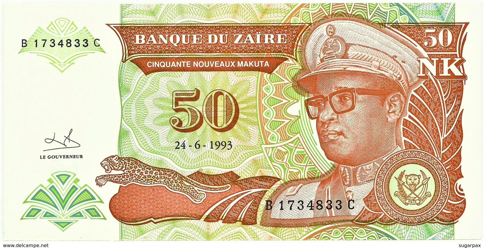 Zaire - 50 Nouveaux Makuta - 24.6.1993 - Unc. - Pick 51 -  Serie B / C - Mobutu - Zaïre