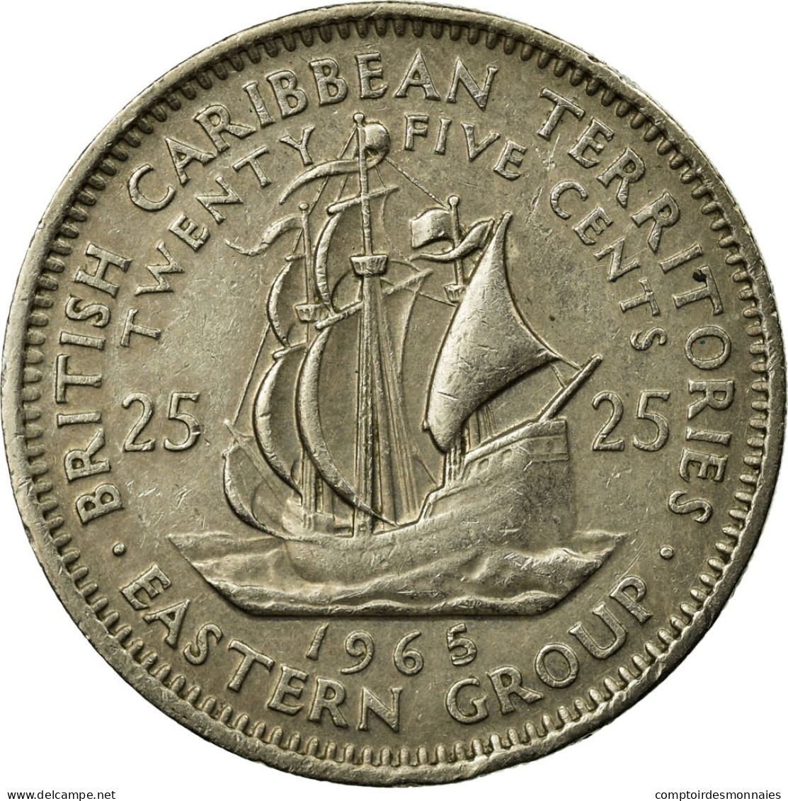 Monnaie, Etats Des Caraibes Orientales, Elizabeth II, 25 Cents, 1965, TTB - Territoires Britanniques Des Caraïbes