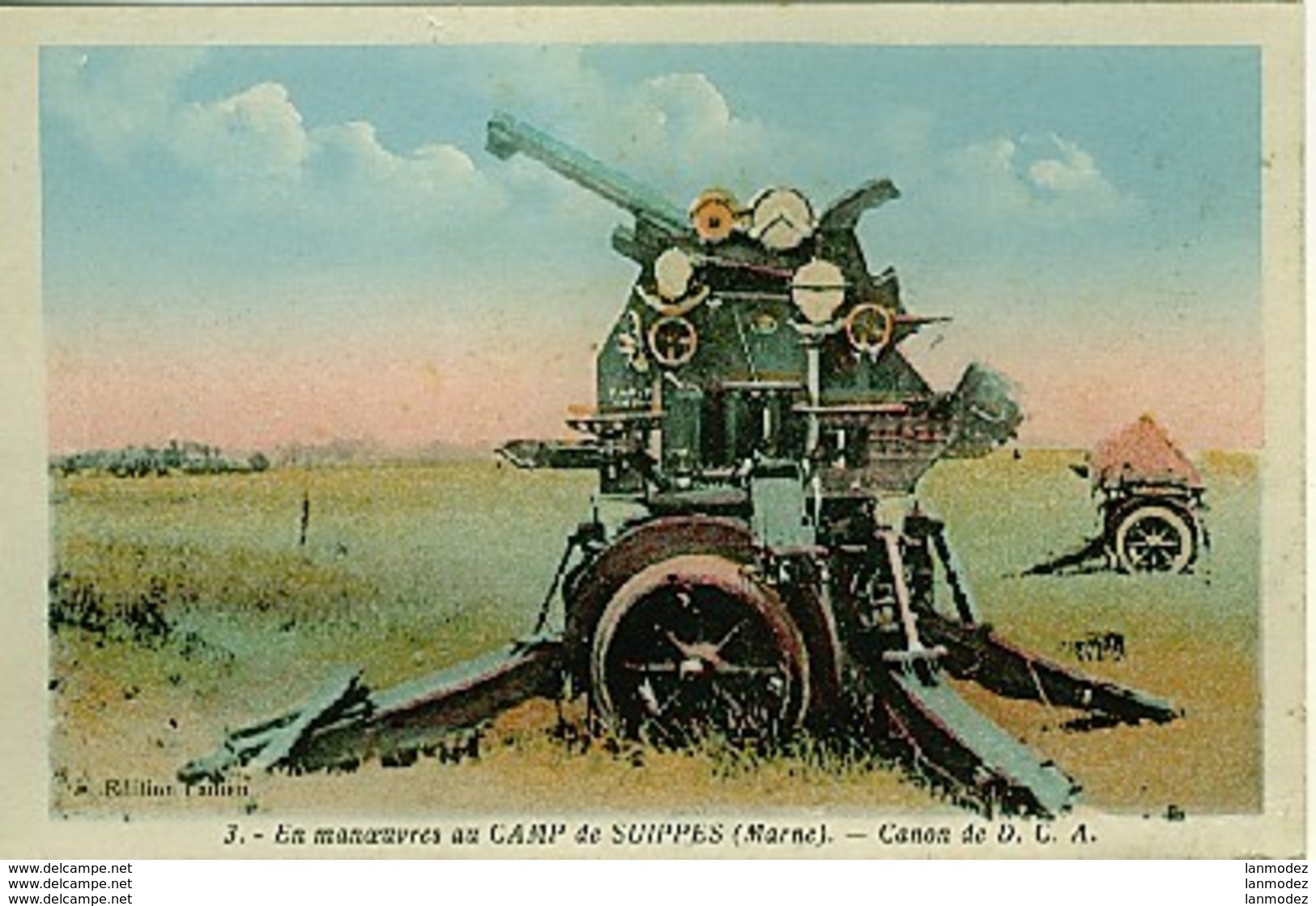 Guerre 14-18 Armement En Man�uvre A Suippes Canon De DCA Colorisee - Guerre 1914-18