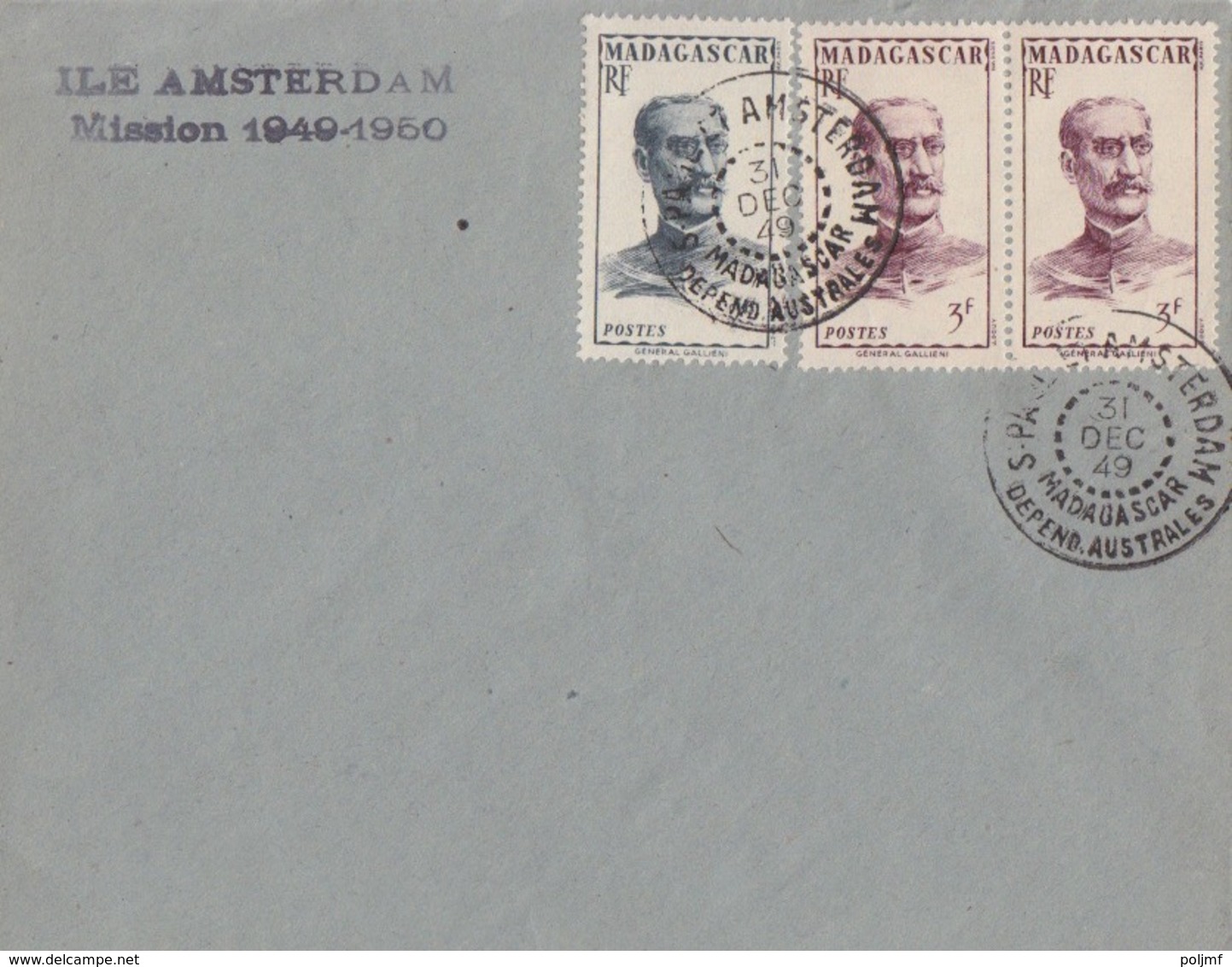 N° 309, 310 (Madagascar) Obl. St Paul Et Amsterdam 31 DEC 49, Courrier Du Sapmer + Ile Amsterdam Mission 1949-1950 - ...-1955 Prephilately