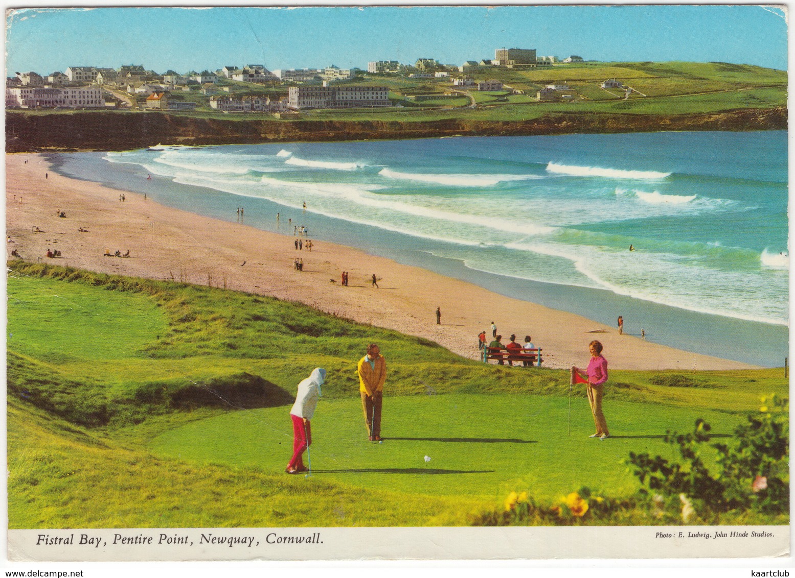 Newquay - GOLF COURSE - Fistral Bay, Pentire Point - (Cornwall) - John Hinde Postcard - Newquay