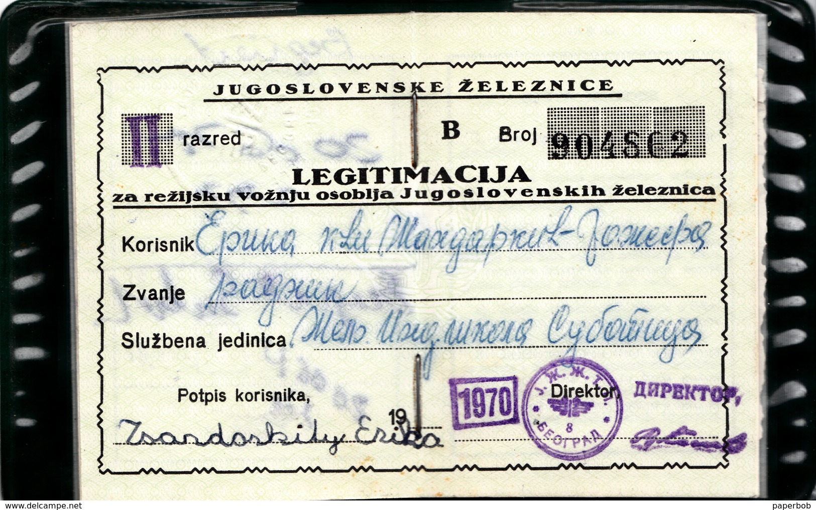 ANNUALLY RAILWAY CARD 1970 , YUGOSLAVIA - Europe