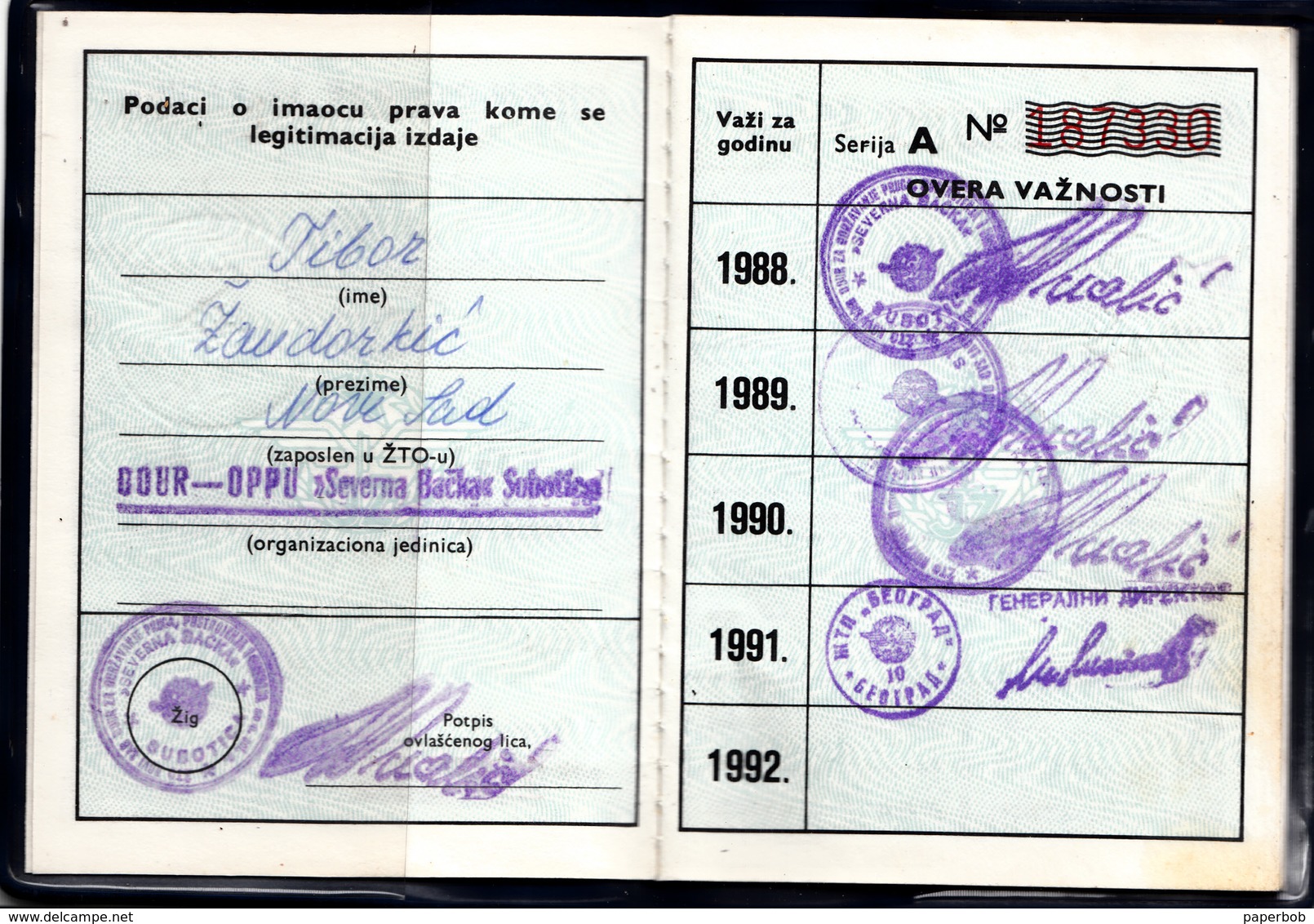 ANNUALLY RAILWAY CARD 1991 , YUGOSLAVIA - Europe