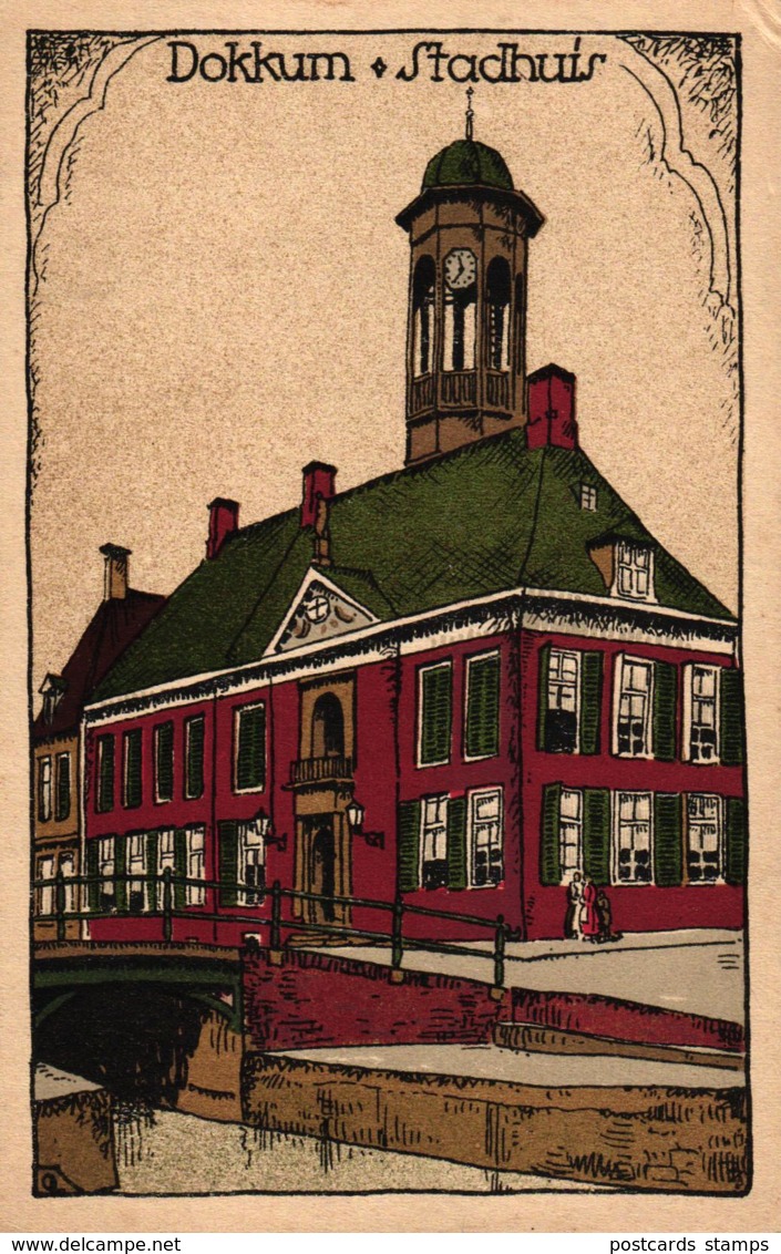 Dokkum, Stadthuis, Steindruck AK, 20er Jahre - Dokkum