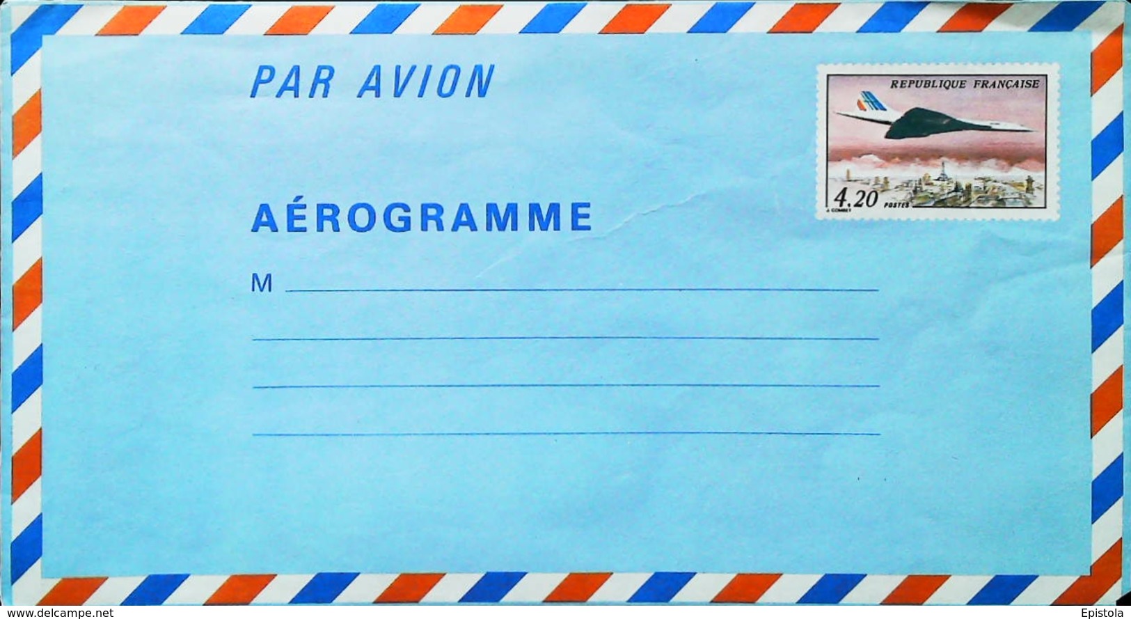 FRANCE AÉROGRAMME  - 4.2 F.   Avion Concorde Survolant Paris - Articles De Papeterie