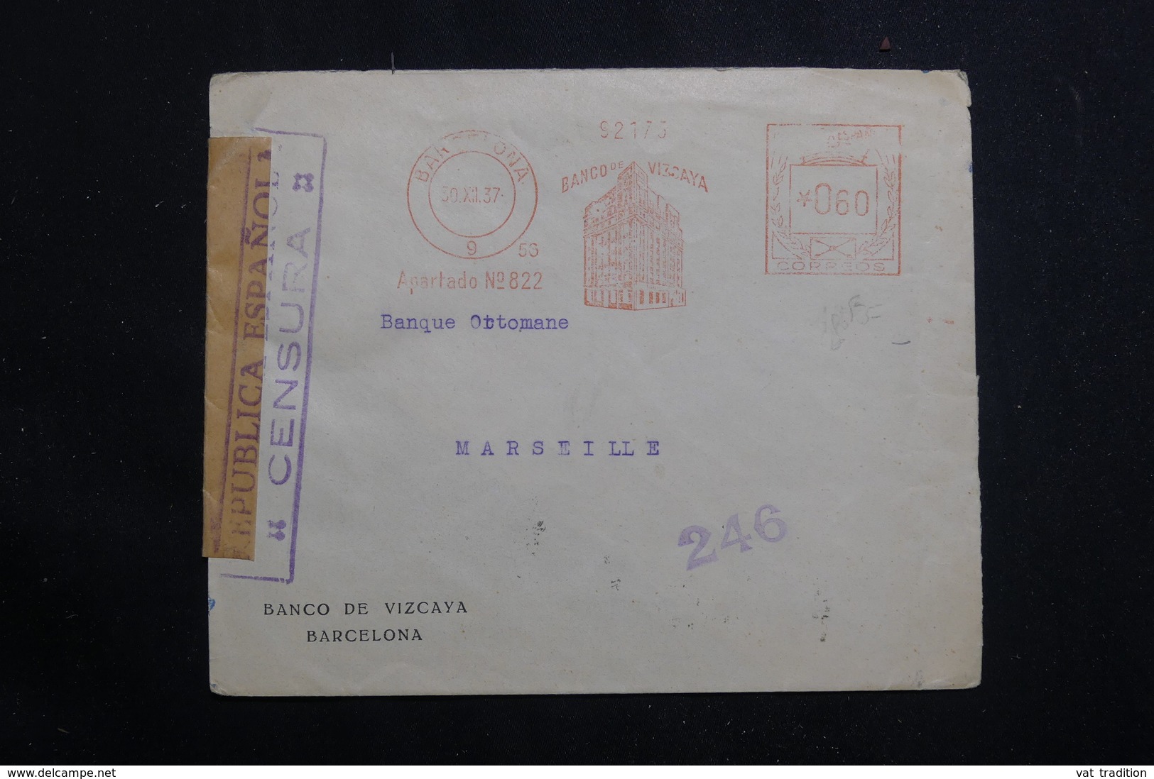 ESPAGNE - Enveloppe De Barcelone Pour La France En 1937 Avec Censure, Affranchissement Mécanique - L 61078 - Republikanische Zensur