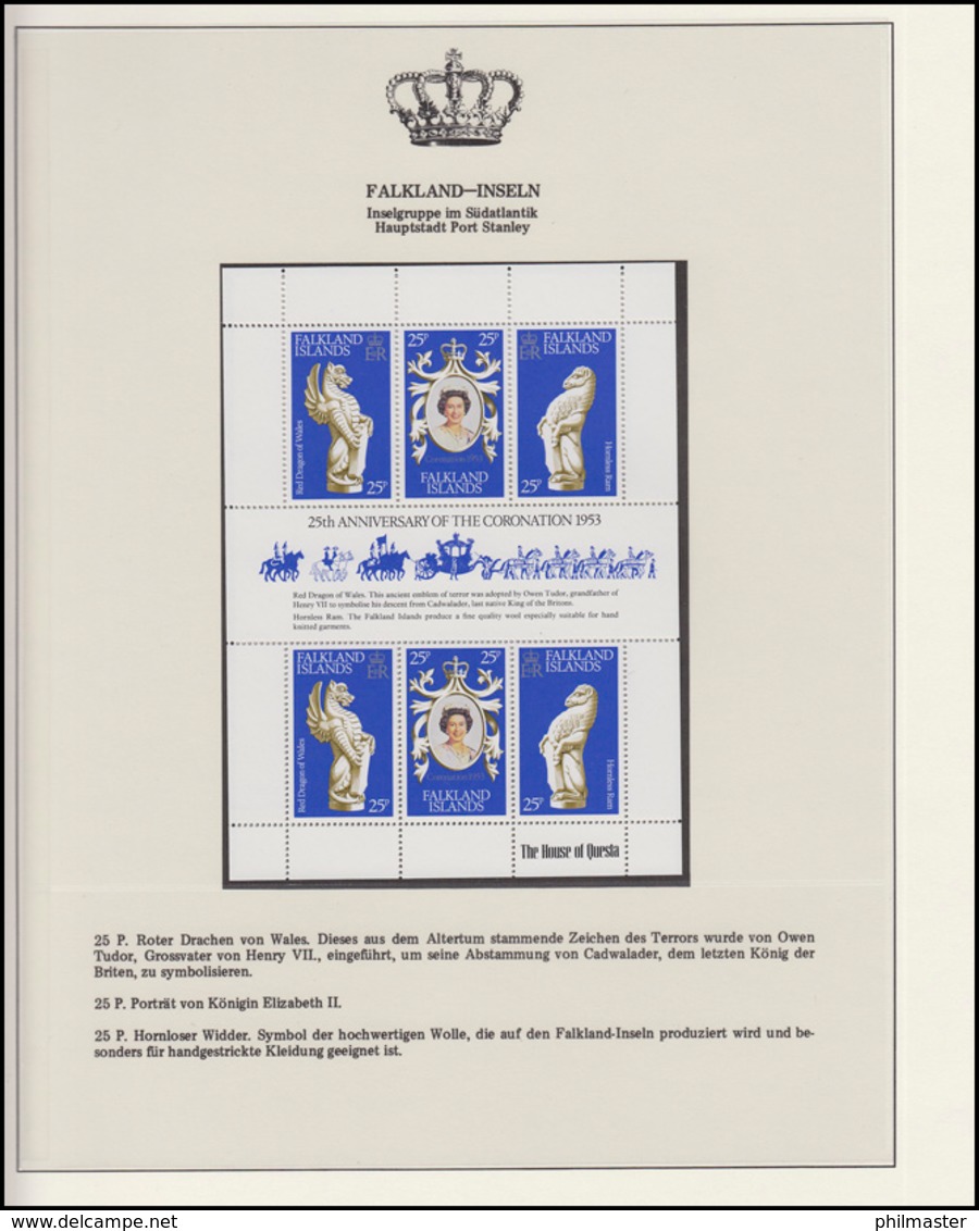 Falkland-Inseln Jubiläum Elizabeth II. Portrait & Drachen & Widder, Block ** - Case Reali