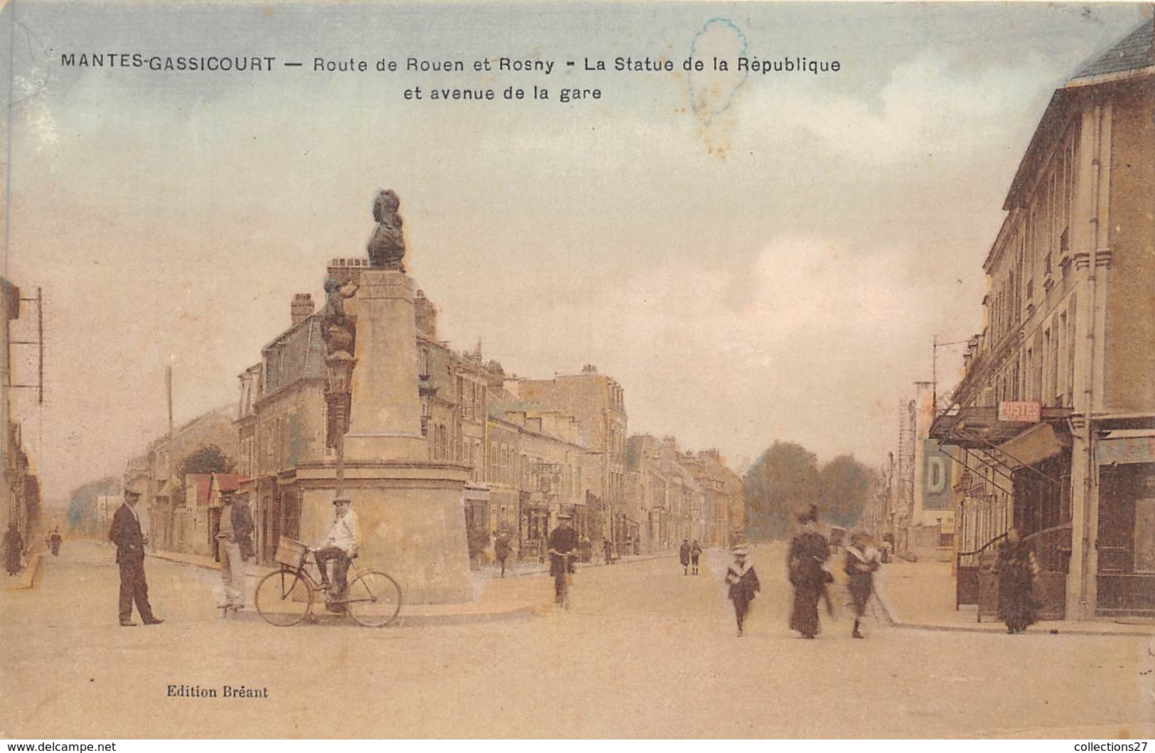 78-MANTES-GASSICOURT- ROUTE DE ROUEN ET ROSNY, LA STATUE DE LA REPUBLIQUE ET AVE DE LA GARE - Mantes La Jolie