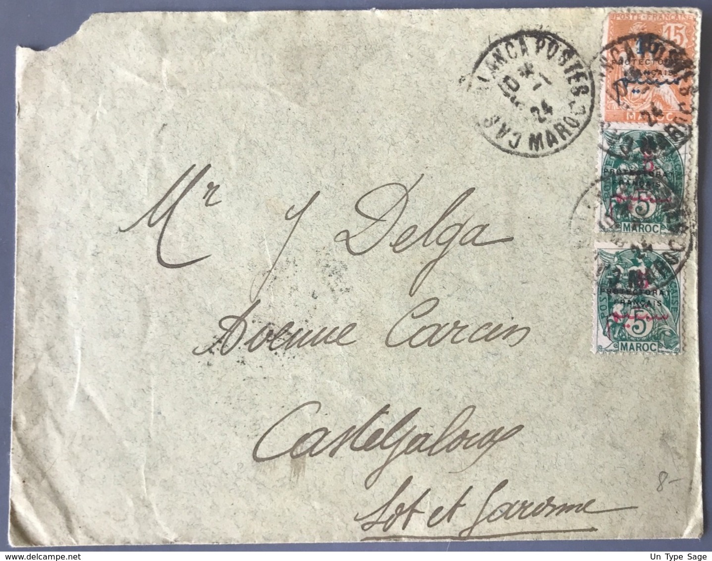 Maroc N°40 (x2) Et 42 Sur Lettre - TAD CASABLANCA POSTES MAROC 1924 - (W1582) - Briefe U. Dokumente