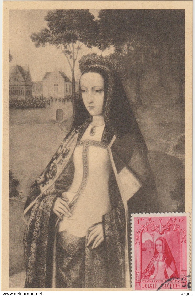 Carte Maximum BELGIQUE  N°Yvert 577 (JEANNE De CASTILLE)  (timbre Collé Sur Carte) - 1934-1951